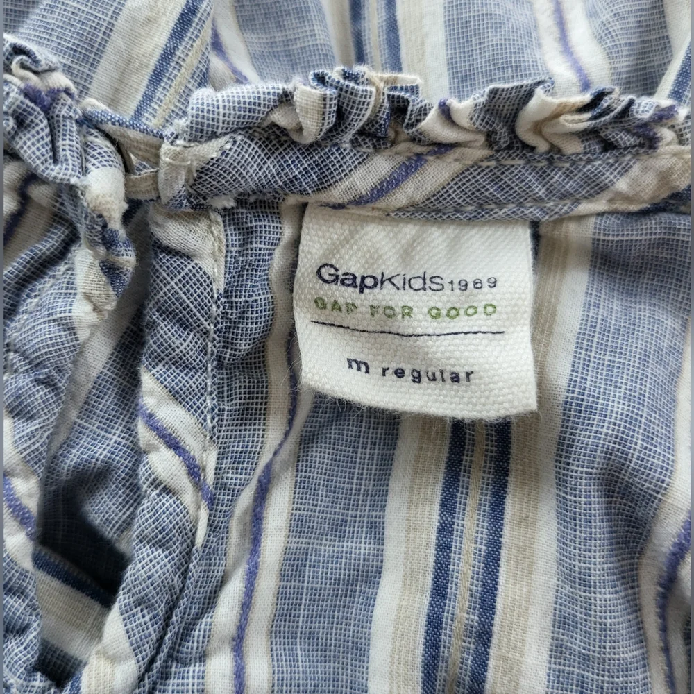 Gap Kids Girls Blue White Chambray Striped Tasseled Tie 3/4 Sleeve Peasant Top M